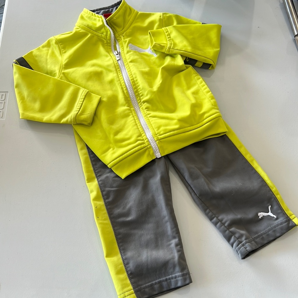 Puma Toddler Boy Green and Grey Tracksuit Outfit